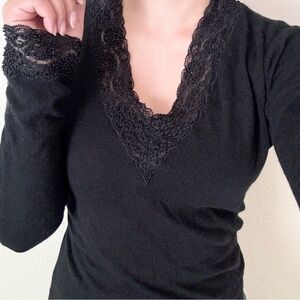 Ralph Lauren Black Beaded V-Neck Silk & Cashmere Sweater Size Medium